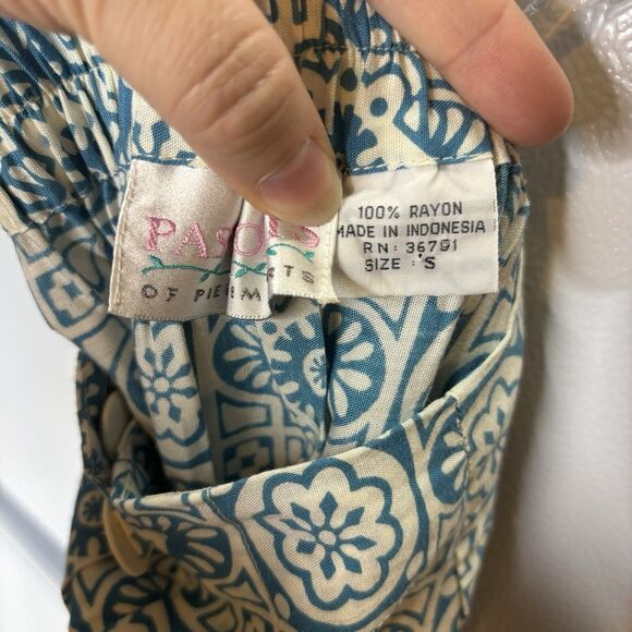 VTG Passports Pier 1 Imports Small Button Front Midi Skirt Blue Cream Geometric - Picture 6 of 8